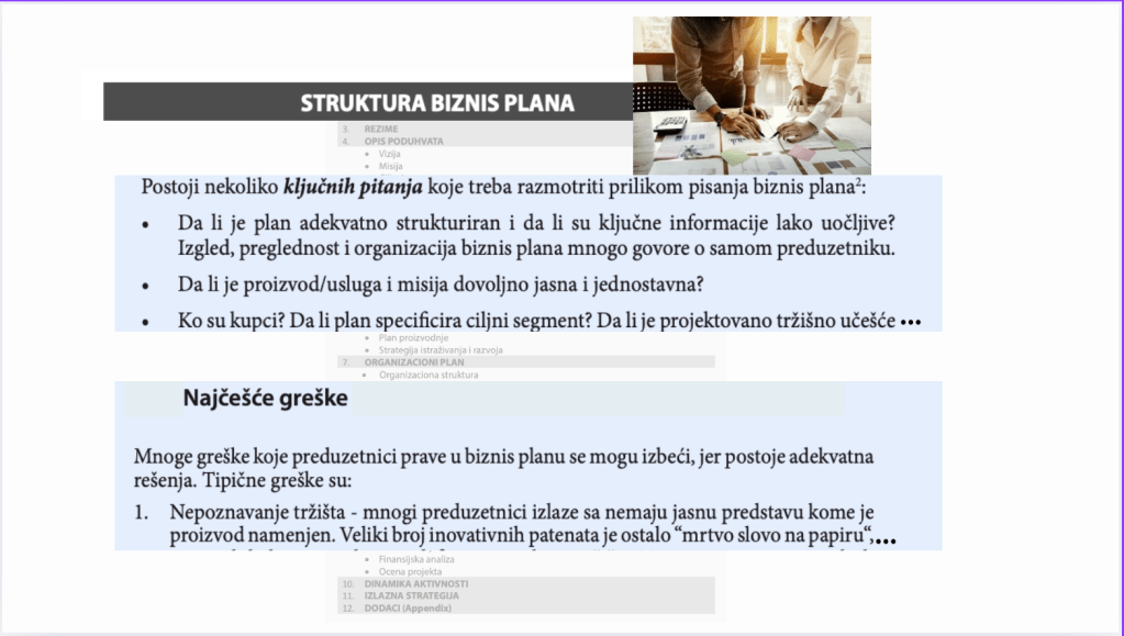 O biznis planu, knjiga Preduzetništvo